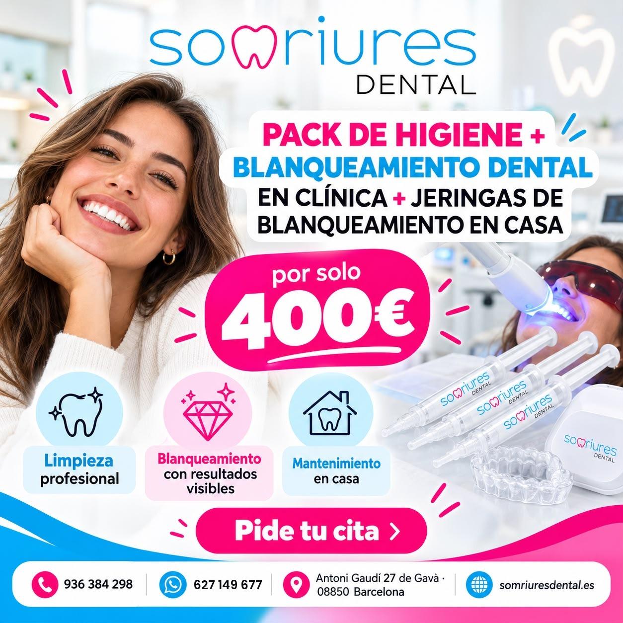 Cleaning + in-clinic and at-home whitening pack for €400